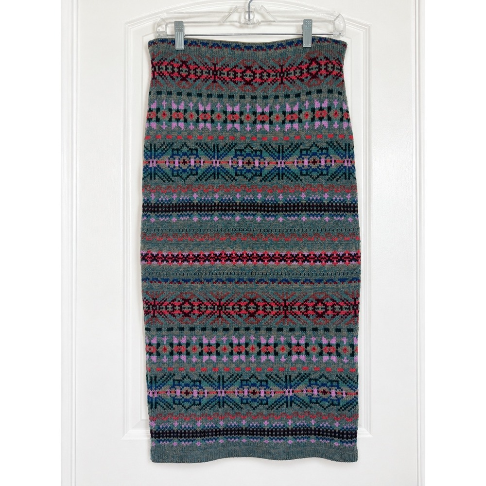 Lauren Ralph Lauren Womens Wool Blend Fair Isle Knit Midi Pencil Skirt Size M